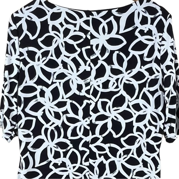 Anne Klein Black & White Floral Patterned Stretchy Dress with Side Ruching Sz 16 - Picture 4 of 11